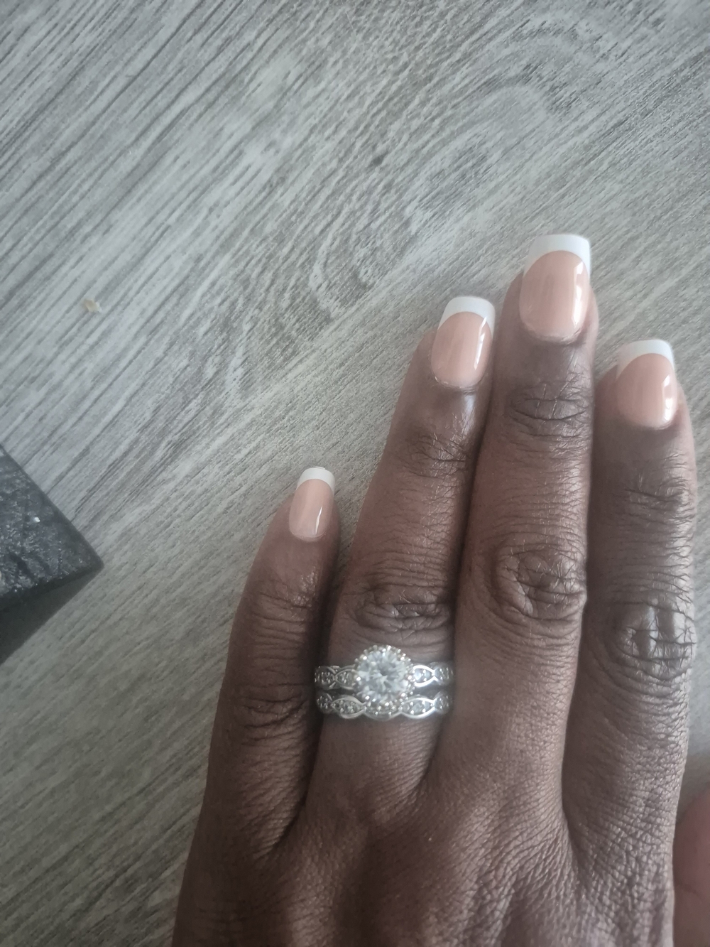 White Crystal Halo Bridal Ring Set - Classic Silver Tone Fashion